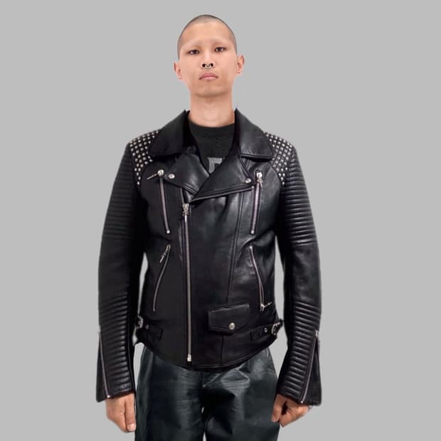 이탈리아  체사레파치오티  칼스터드장식 송아지가죽  바이커자켓