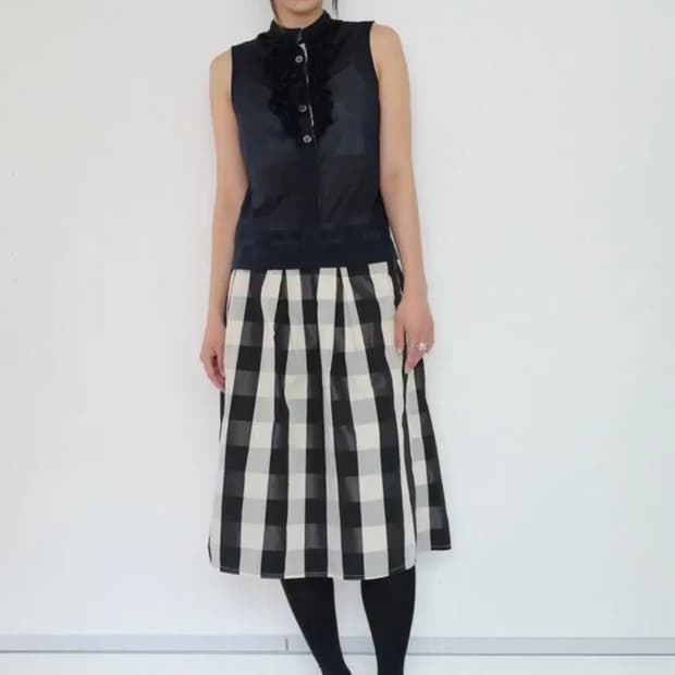 마츠리 빈티지 체크 스트라이프 패턴 치마 스커트 미디 일본