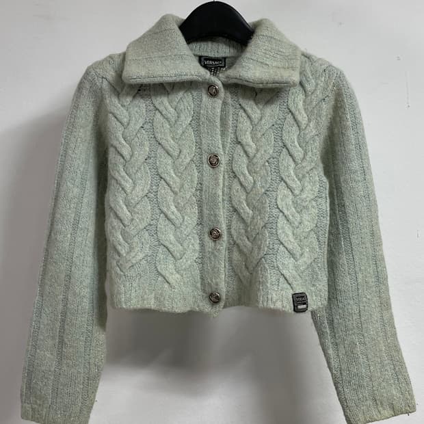 90s 베르사체 우먼스 파스텔민트 울 카라 가디건 (on.330)  