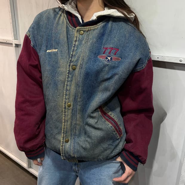 90s 777denim burgundy varsity jk
