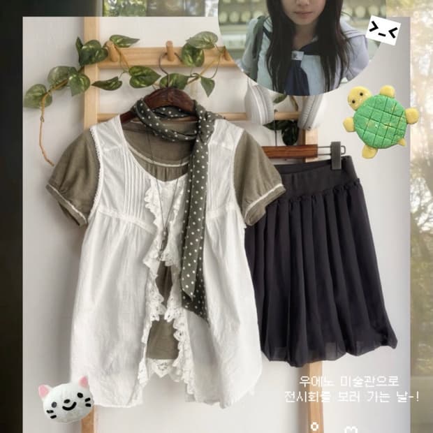 일본 빈티지 모리 카메소녀 코디 세트