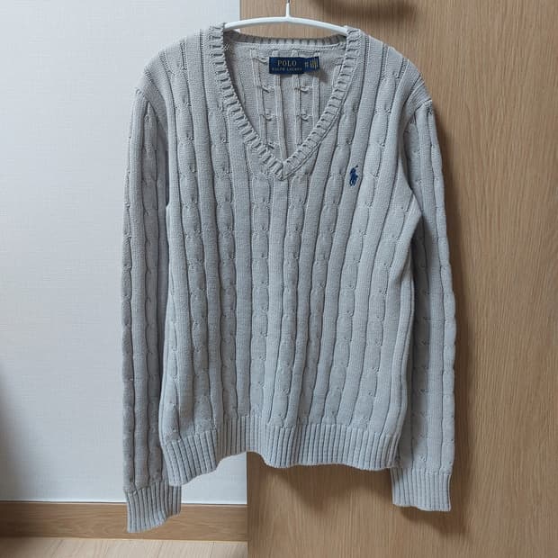 (정품) 폴로 랄프로렌 브이넥 꽈배기 니트 그레이