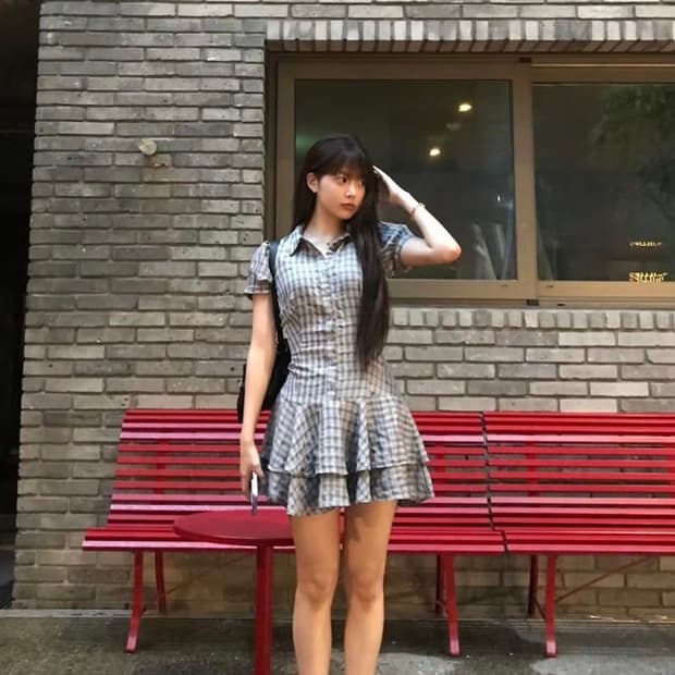 자라 체크 미니 원피스 홍은채 원피스