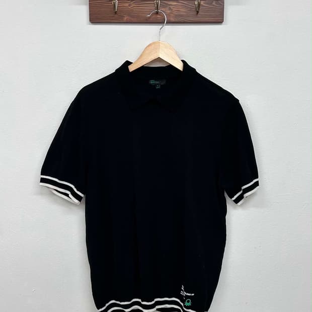 [XL] 베네통 로고 블랙 반팔 니트 폴로 셔츠