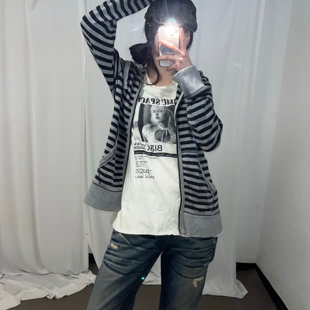 데일리 펑크 스트라이프 후드집업