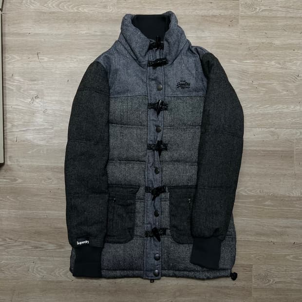 슈퍼드라이 빈티지 프리미엄 블랙라벨 헤링본 롱패딩 [그레이] M/95
