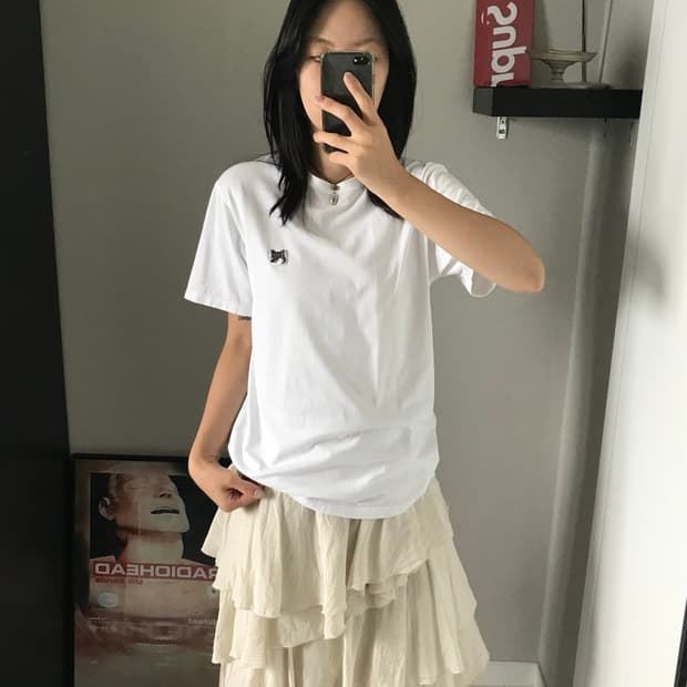 메종키츠네 그레이 폭스헤드 패치 클래식 반팔티 화이트