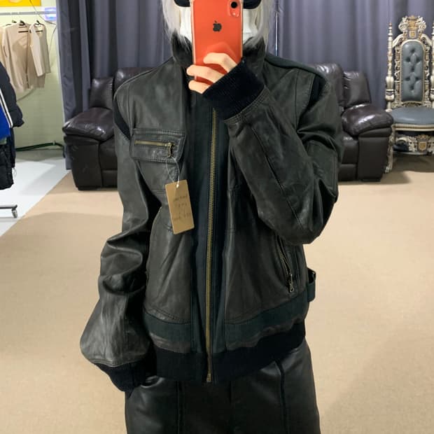 돌체앤가바나 니트 배색 리얼레더 가죽 봄버자켓 00s 에디슬리먼st