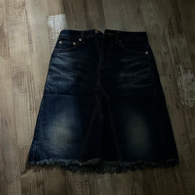 블랙업 빈티지 미디 데님스커트 진청