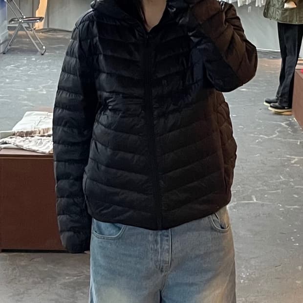 빈티지 블랙 다운경량 후드자켓 H1483