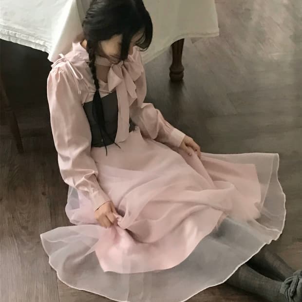 클라우드이모션 피앙세 오간자 리치 롱스커트 핑크
