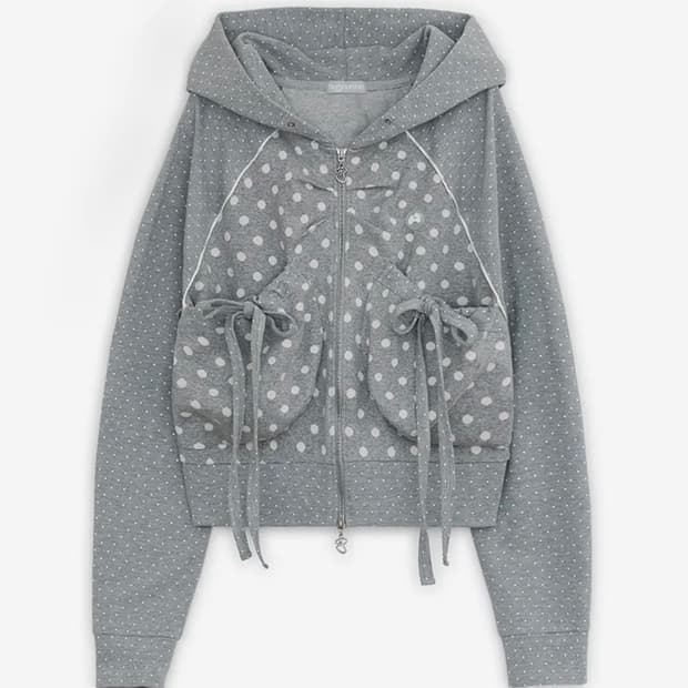 Hugyourskin 도트 빅 포켓 후드집업 (그레이)