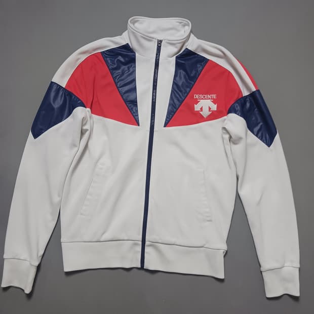 [100] 데상트 화이트 배색 트랙 자켓