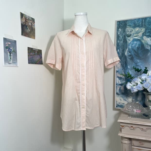 coral stripe lace cotton mori shirt