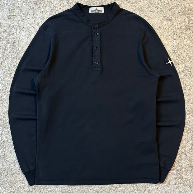매장판) 19SS 스톤아일랜드 자수로고 헨리넥 긴팔 티셔츠 블랙