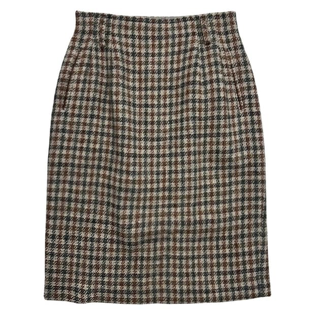 해리 트위 울 멀티 체크 미디 스커트