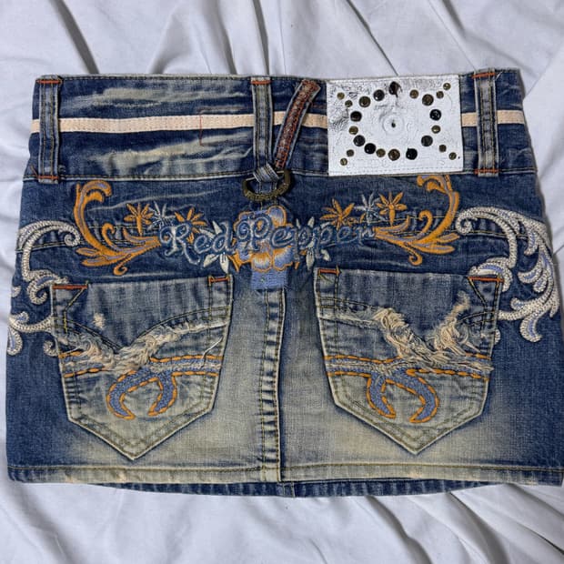 레드페퍼 자수 데님 스커트 y2k