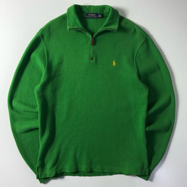 Polo  폴로 랄프로렌 자수 코튼 그린 반집업 니트 