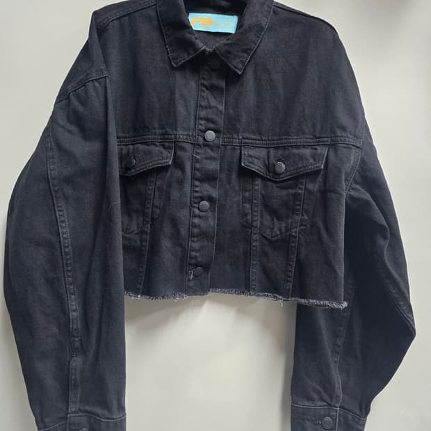 블랙 크롭 데님 자켓 L