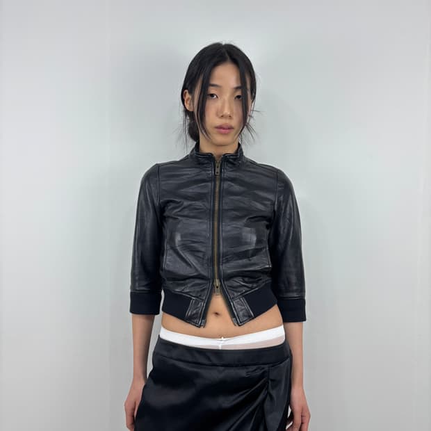 3/4 SLEEVE FAUX LEATHER JACKET