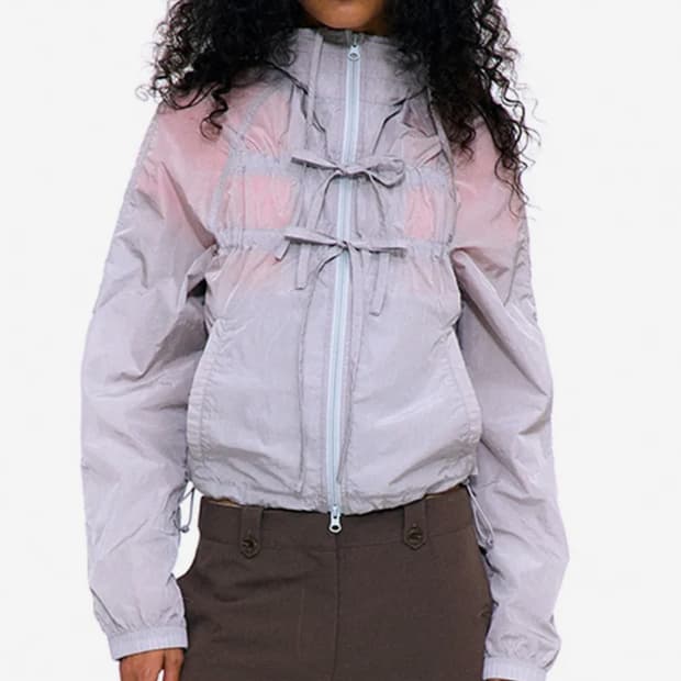 파르티멘토우먼 시어 리본 셔링 후디 자켓