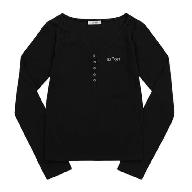 애즈온 위시 립드 버튼 티 블랙 wish