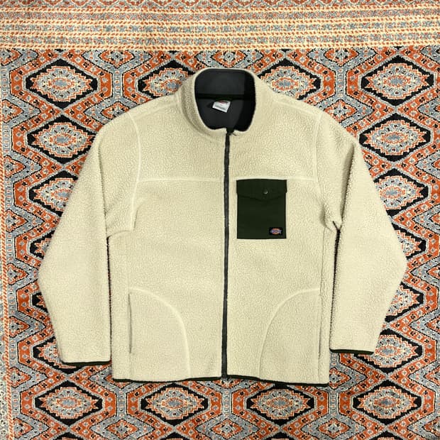 디키즈 카키 배색 베이지 플리스 집업자켓 여성S