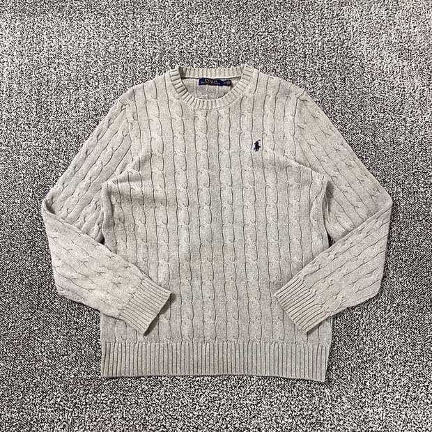 빈티지9. 폴로랄프로렌 케이블 니트 꽈배기 스웨터 그레이 네이비로고