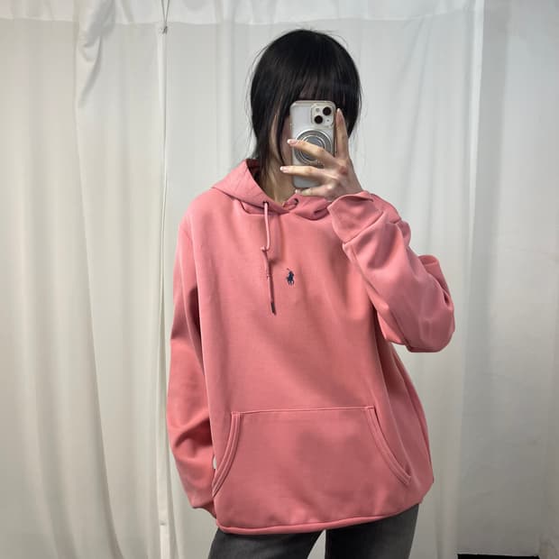 Polo Coral Pink Center Logo Hoodie