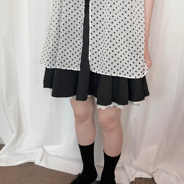 Pleated Lace Layered Mini Skirt - Black