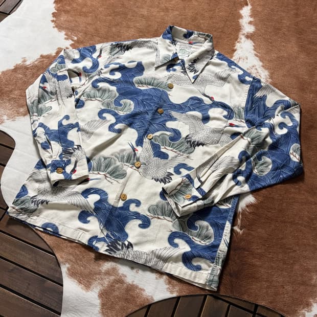 일본 민화 실크 셔츠