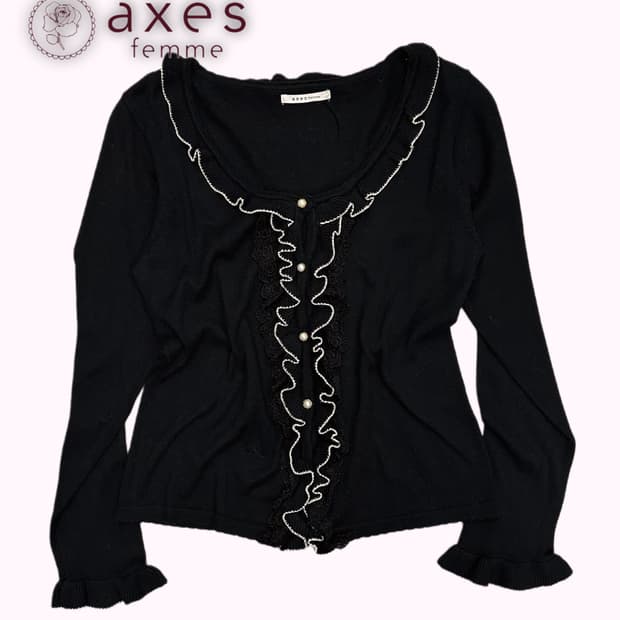 AXES FEMME frill pearl knit cardigan