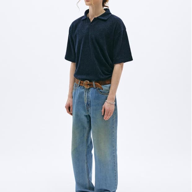 팔렛 테리 카라 반팔티 네이비