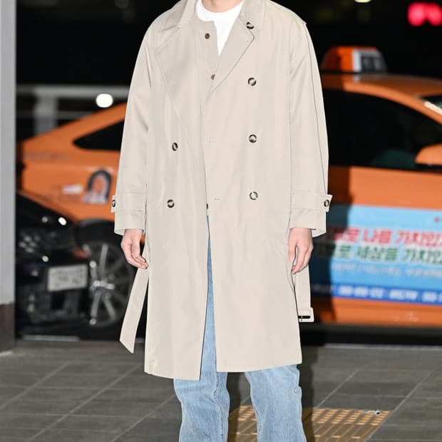 타임 옴므 이중 레이어 트렌치 롱 코트
