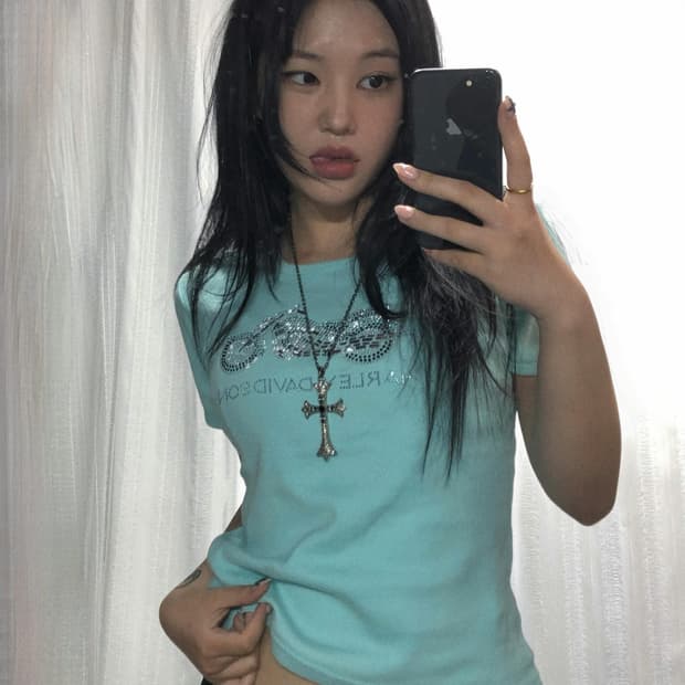 할리데이비슨 민트 큐빅 바이크 반팔 탑