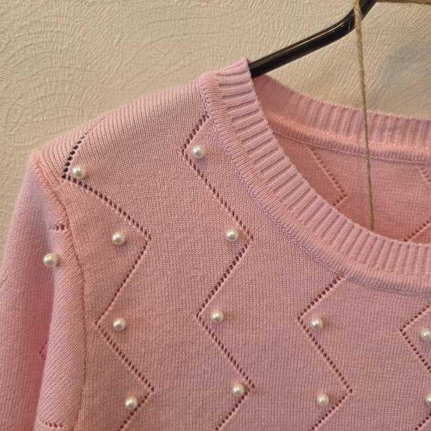 러블리핑크 진주 장식 니트 셋업