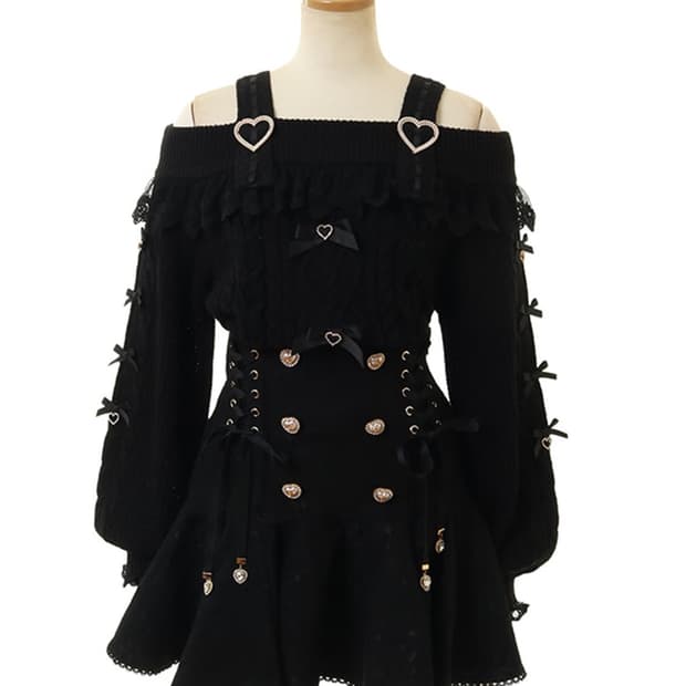 리즈리사 하트 오픈숄더 니트 블랙