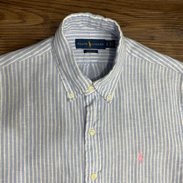 폴로 클래식핏 린넨 스트라이프 셔츠