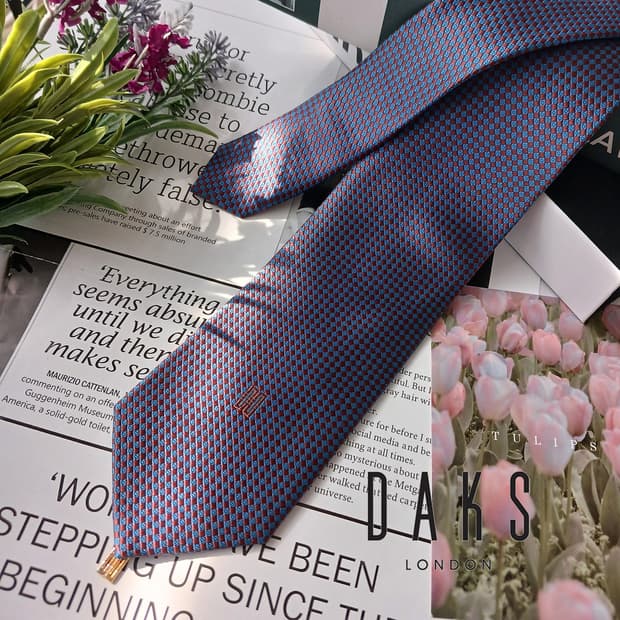 DAKS 닥스 실크 블루 체크 패턴 넥타이 8cm 새상품 E846