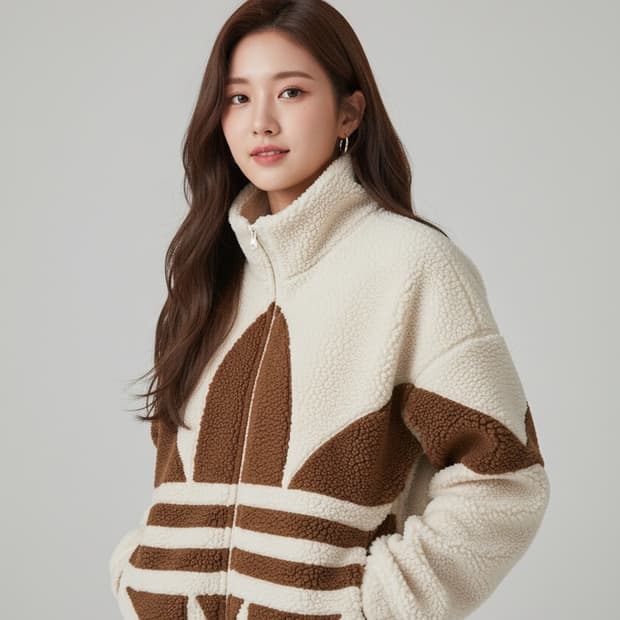 아디다스 후리스 집업 아이보리 브라운 S