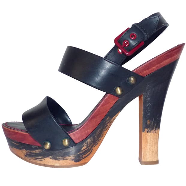 입생로랑 빈티지 블랙 가죽 가보시 스트랩 샌들힐 245