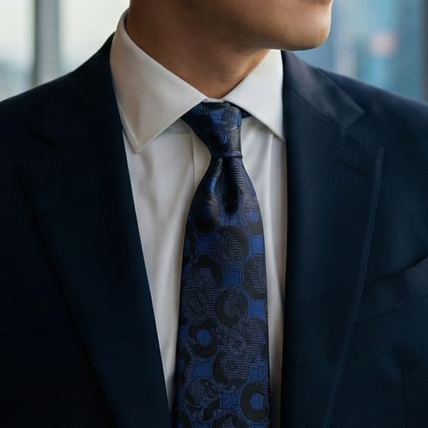 벨그라비아 실크 네이비 자카드 패턴 넥타이 9cm A+등급 A19382
