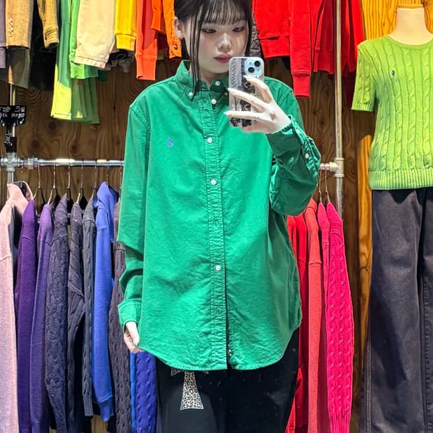 XL 폴로랄프로렌 우먼스 퍼플포니 그린 코튼 셔츠 