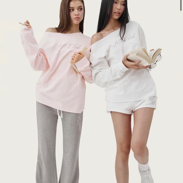 분철 클리시어 원숄더 소프트클럽 스웻셔츠