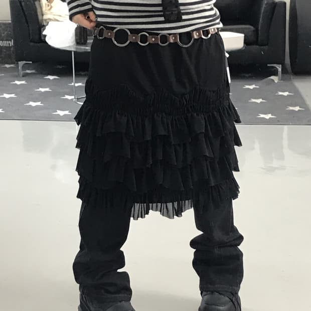 Jpn Black Frill Midi Skirts