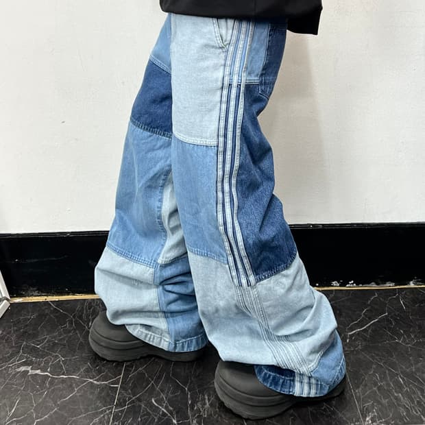 아디다스 x세니아스나이더 패치워크 팬츠 블루