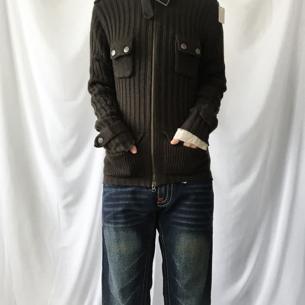 High neck ribbed knit zip up