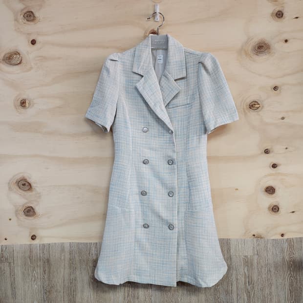 1123) 체크 반팔 더블 버튼 원피스