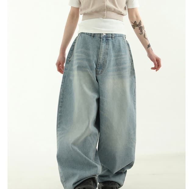 oversize washed denim balloon pants