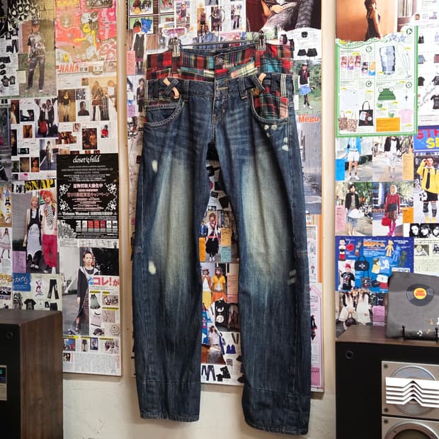 JPN 레이어드 체크 배색 데님 팬츠